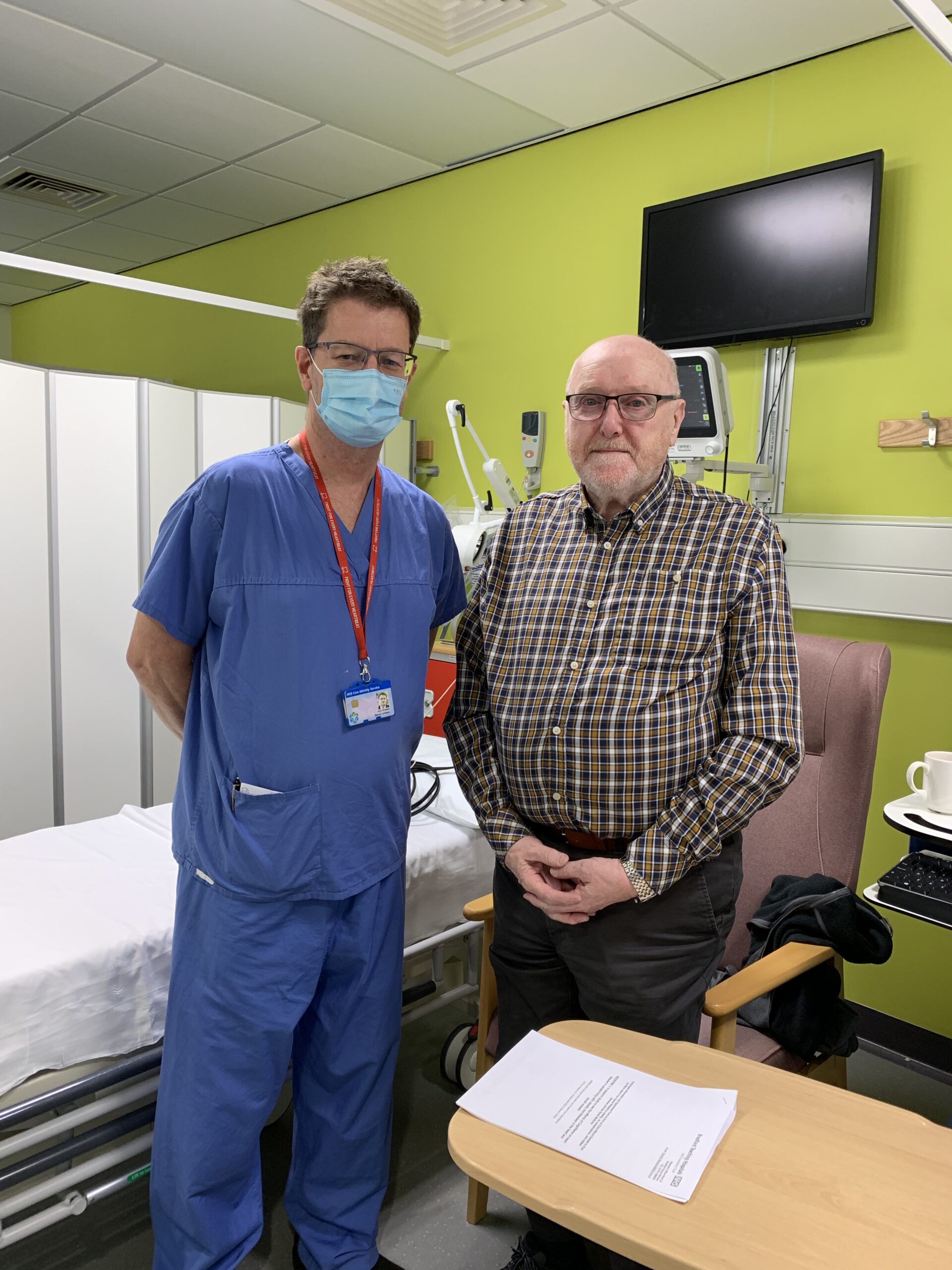 Photo of Dr Steven Lindsay and Mr Keith Winn, first Yorkshire participant in the international REDEFINE 3 clinical trial.